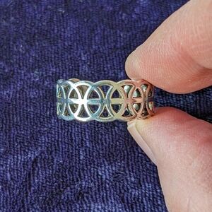 Vintage 925 Sterling Silver Ring With Spiritual Symbols, Adjustable